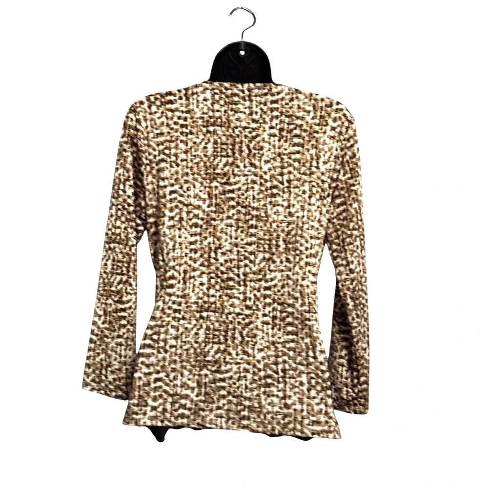 Jones New York Collection Brown Abstract Surplice V-Neck Ruched Top Small
